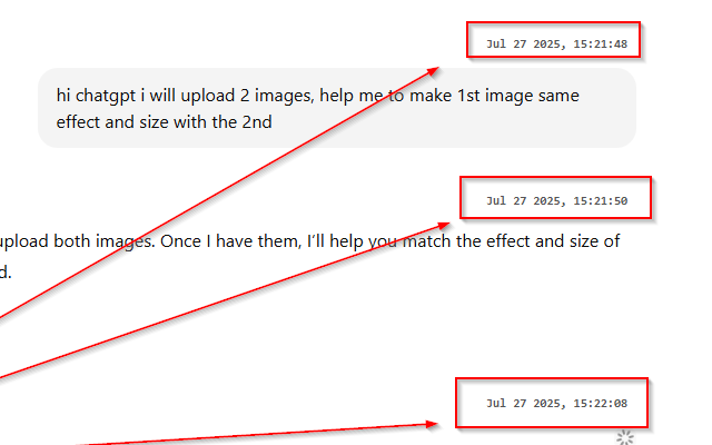 The timestamp is injected directly into the message bubble